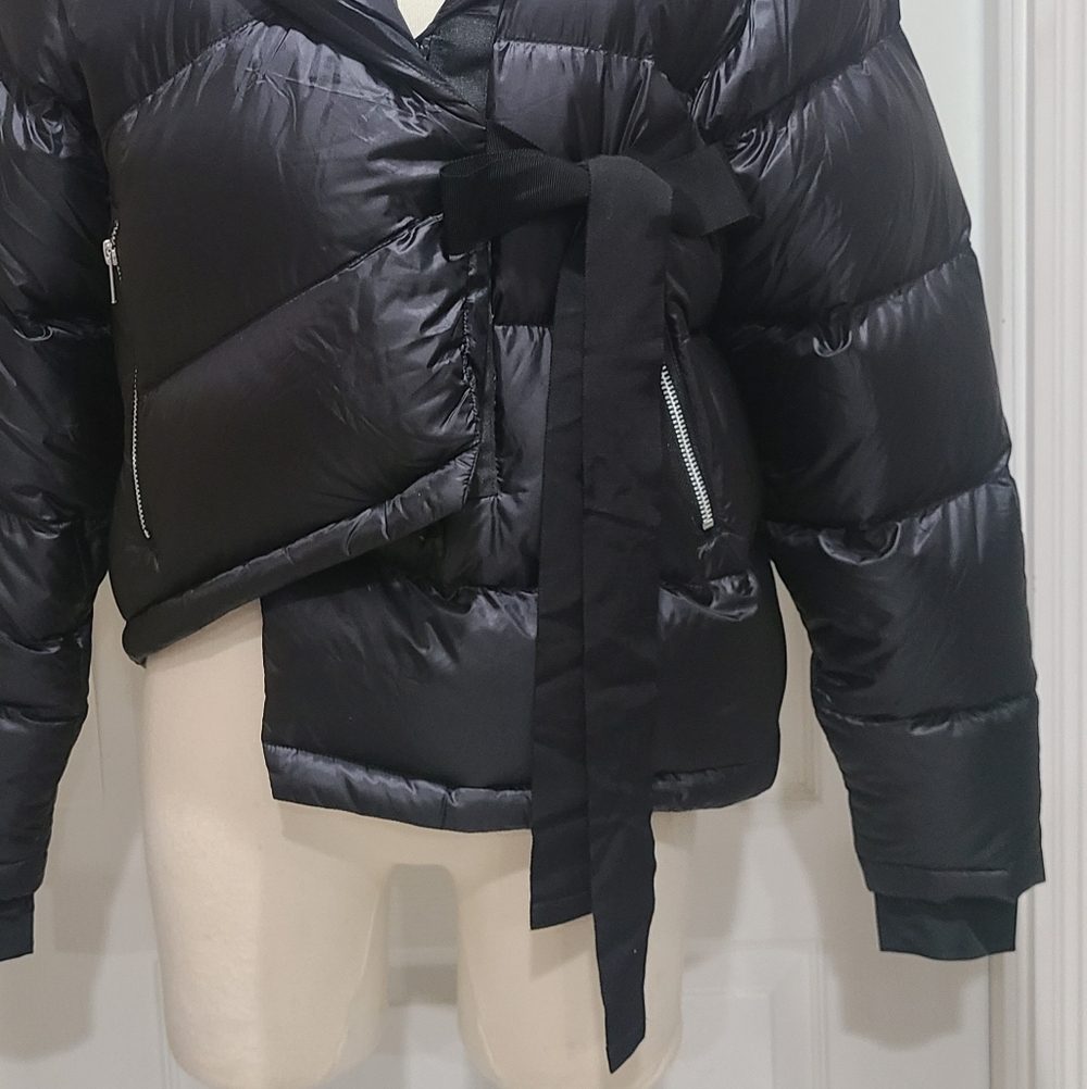 JULIETTE FABBRI Asymmetrical Down Puffer Jacket Black Sz 1 US Sz Small - Picture 8 of 16